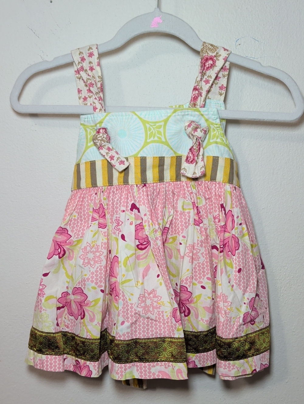 Matilda Jane Platinum Floral Knot Dress Green Blue Pink 100% Cotton Girls Size 2